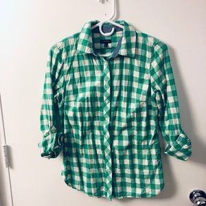 Talbots Green and White checkered shirt - size s